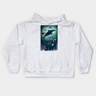 Orcas in the Deep Ocean - Inuit Art Kids Hoodie